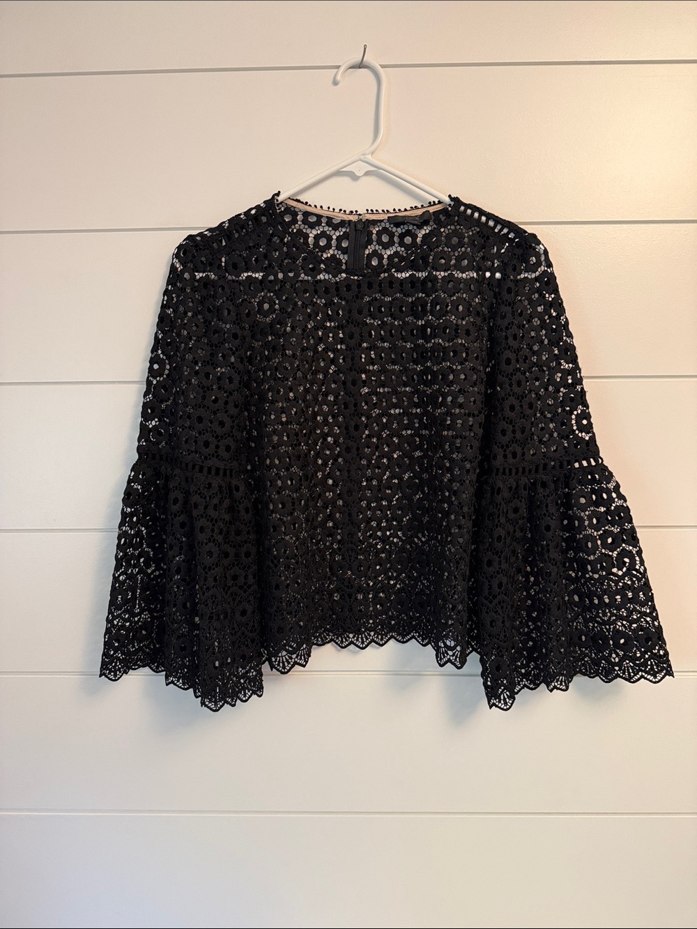 J. Crew Black Floral Eyelet Bell Sleeve Top